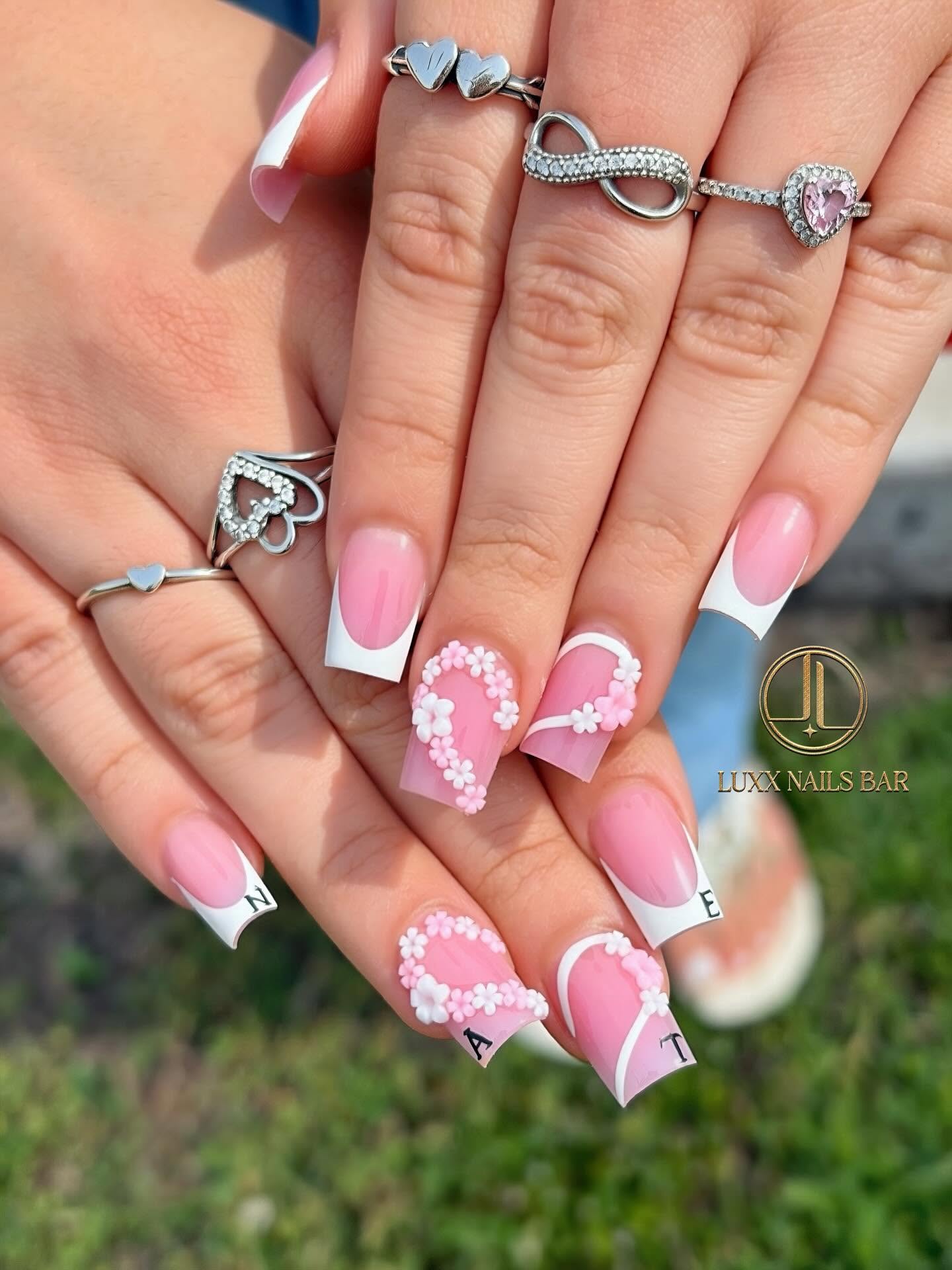 Pink French · 3D Florals